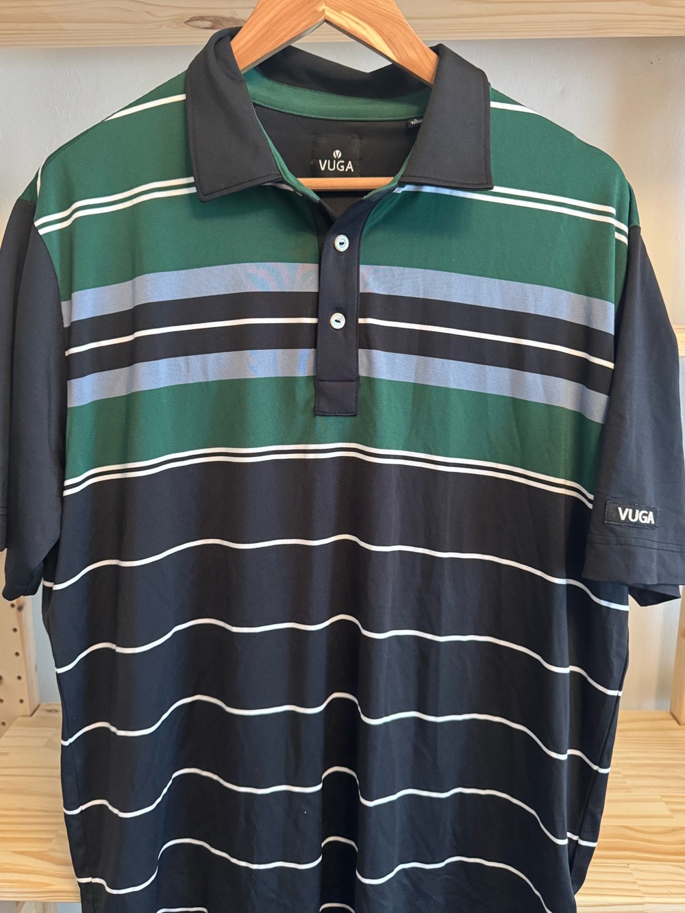 Men’s Green & Black Striped Polo Golf Shirt